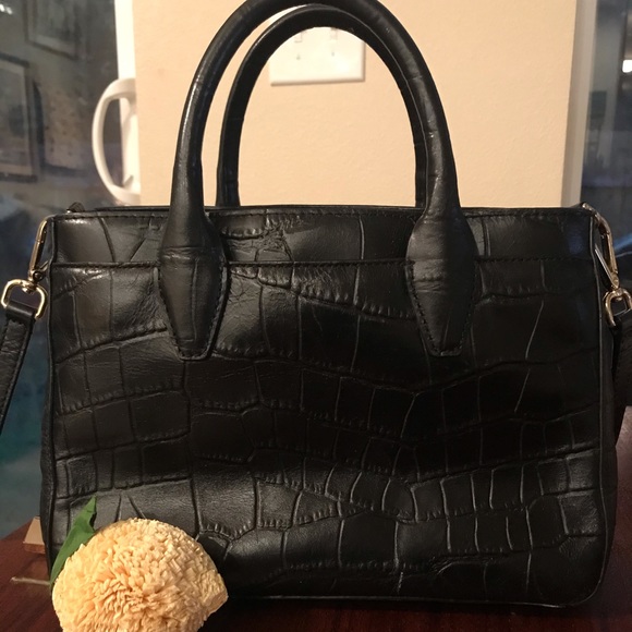 Diane Von Furstenberg DVF Secret Agent Tote Bag Purse Black Croc Embossed HTF - Picture 3 of 16